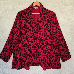 Habitat Clothes To Live In Shirt Womens Medium Red Black‎ Button Up Artsy